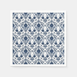 Elegant Victorian Damask Flower Pattern Navy Blue Pappersservett