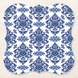 Elegant Victorian Damask Flower Pattern Navy Blue Underlägg Papper