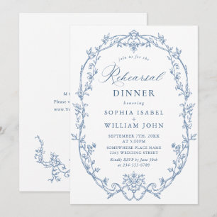 Elegant Victorian Dusty Blue Rehearsal Dinner Inbjudningar