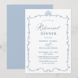 Elegant Victorian Dusty Blue Rehearsal Dinner Inbjudningar