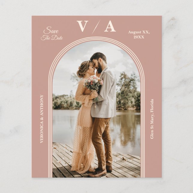 Elegant Victorian Dusty Rosa Bröllop Spara Dat Flygblad (Framsidan)