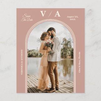 Elegant Victorian Dusty Rosa Bröllop Spara Dat Flygblad