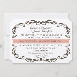 Elegant Victorian Flourish Filligree White Bröllop Inbjudningar