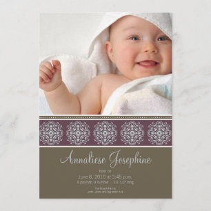 Elegant Victorian Frimärke Birth Notice: lila Meddelande