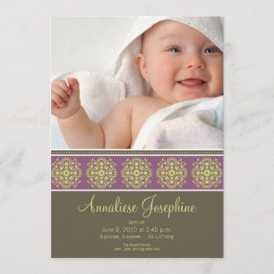 Elegant Victorian Frimärke Birth Notice: lilac Meddelande