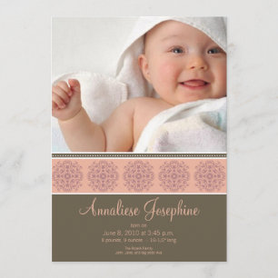 Elegant Victorian Frimärke Birth Notice: rosa Meddelande