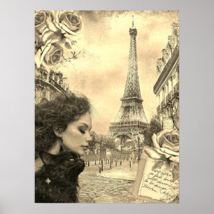 Elegant Victorian Girl & Black Cat i Paris Poster