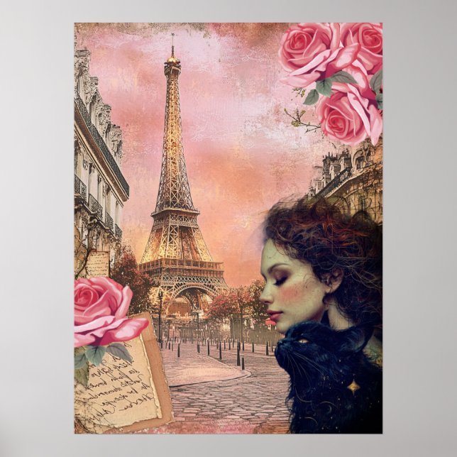 Elegant Victorian Girl & Black Cat i Paris Poster (Framsidan)