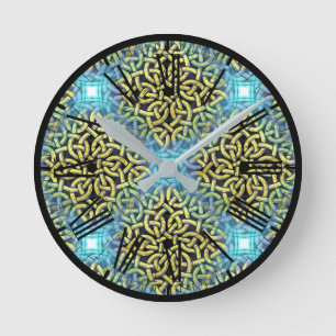 Elegant Victorian Golden Trim Aqua - bakgrund Rund Klocka