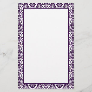 Elegant Victorian Lila Snöre Damask Print Gräns Brevpapper