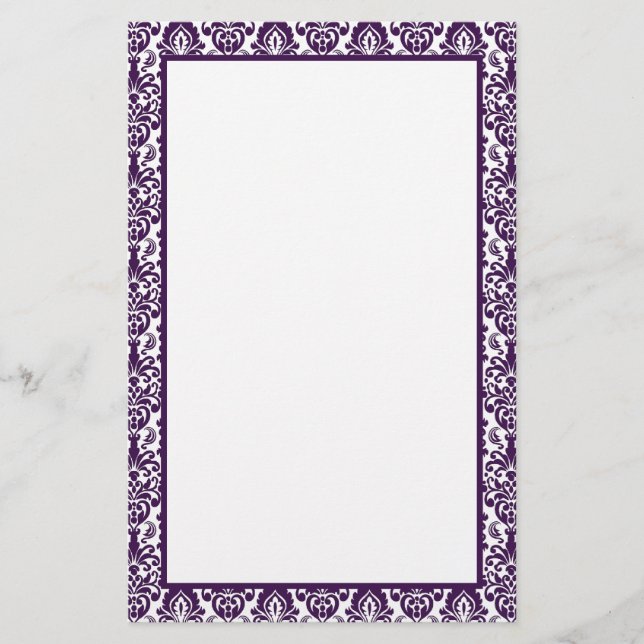 Elegant Victorian Lila Snöre Damask Print Gräns Brevpapper (Framsida)