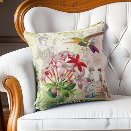 Elegant Victorian Mode Collage Flowers Birds Kudde