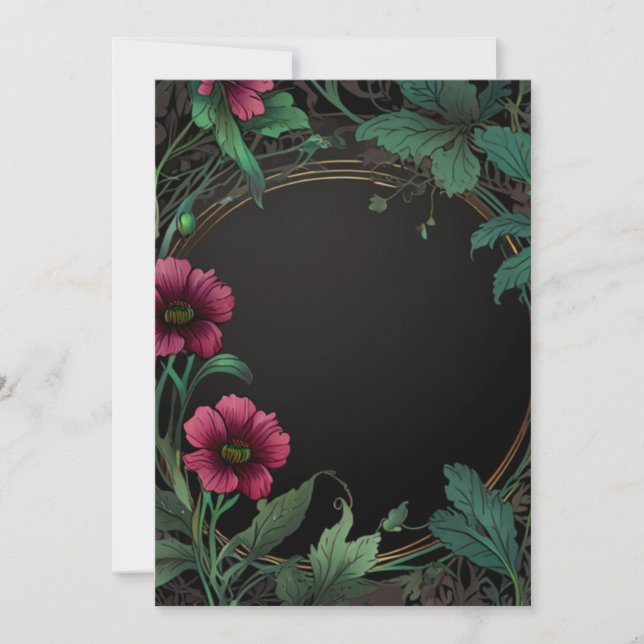 Elegant victorian moody dark green pink floral inbjudningar (Framsida)