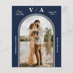 Elegant Victorian Navy Blue Bröllop spara datum Flygblad