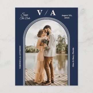 Elegant Victorian Navy Blue Bröllop spara datum Flygblad