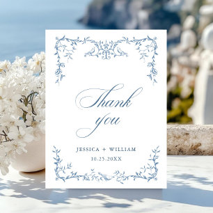 Elegant Victorian Ornate Blommigt Blue Bröllop Vykort