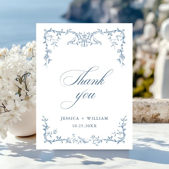 Elegant Victorian Ornate Blommigt Blue Bröllop Vykort (Skapare uppladdad)