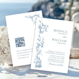 Elegant Victorian Ornate Blommigt Dusty Blue Bröll Inbjudningar