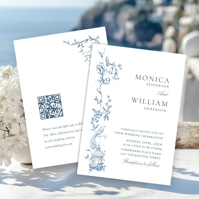 Elegant Victorian Ornate Blommigt Dusty Blue Bröll Inbjudningar (Skapare uppladdad)