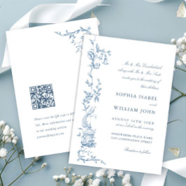 Elegant Victorian Ornate Blommigt Dusty Blue Bröll Inbjudningar