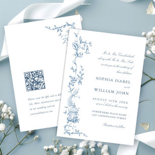 Elegant Victorian Ornate Blommigt Dusty Blue Bröll Inbjudningar
