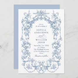 Elegant Victorian Ornate Blommigt Dusty Blue Bröll Inbjudningar