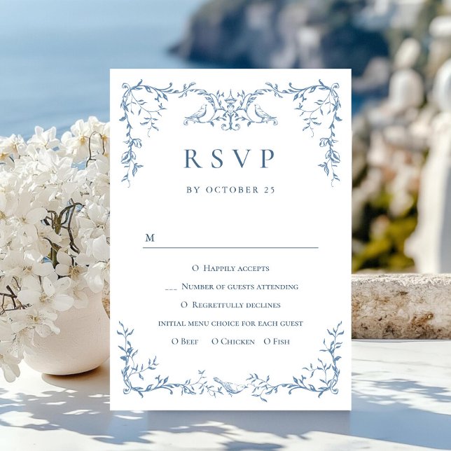 Elegant Victorian Ornate Blommigt Dusty Blue Bröll OSA Kort (Skapare uppladdad)