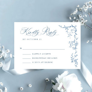 Elegant Victorian Ornate Blommigt Dusty Blue Bröll OSA Kort