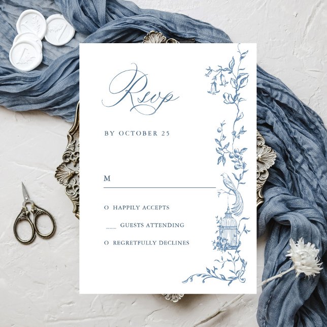 Elegant Victorian Ornate Blommigt Dusty Blue Bröll OSA Kort (Skapare uppladdad)