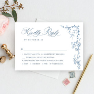 Elegant Victorian Ornate Blommigt Dusty Blue Bröll OSA Kort