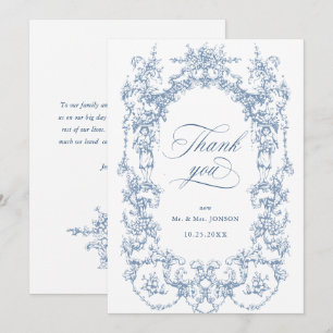 Elegant Victorian Ornate Blommigt Dusty Blue Bröll Tack Kort
