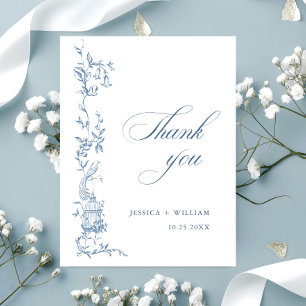 Elegant Victorian Ornate Blommigt Dusty Blue Bröll Vykort