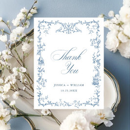 Elegant Victorian Ornate Blommigt Dusty Blue Bröll Vykort