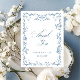 Elegant Victorian Ornate Blommigt Dusty Blue Bröll Vykort