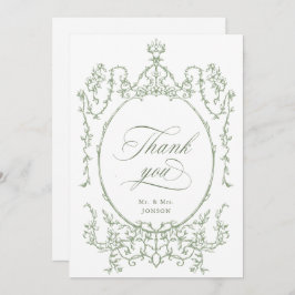 Elegant Victorian Ornate Blommigt Sage Grönt Bröll Tack Kort