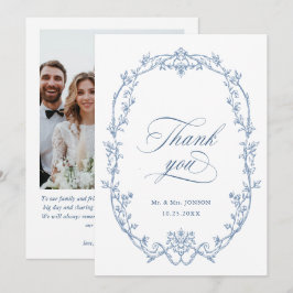 Elegant Victorian Ornate Dusty Blue Bröllop Photo Tack Kort