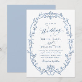 Elegant Victorian Ornate Floral Dusty Blue Wedding Inbjudningar