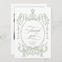 Elegant Victorian Ornate Sage Grönt Bröllop Photo Tack Kort