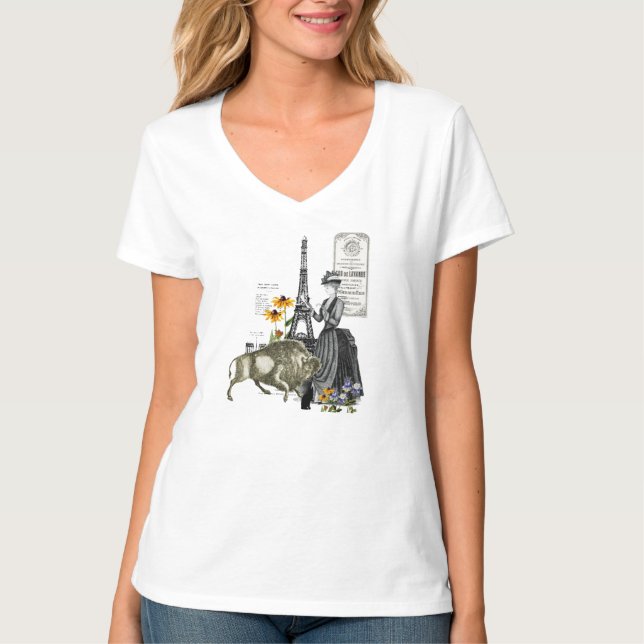 Elegant Victorian Paris Woman Animal Lover T-Shirt (Framsida)