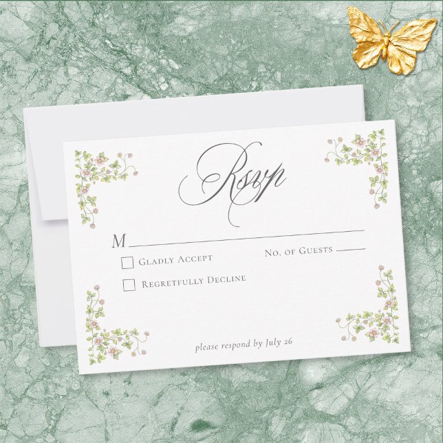 Elegant Victorian Pastel Floral Bow Wedding OSA Kort (Elegant Victorian Pastel Floral Bow Wedding RSVP Card)