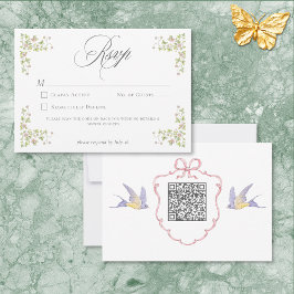 Elegant Victorian Pastel Floral Bow Wedding QR OSA Kort