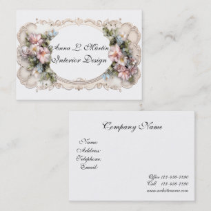 Elegant Victorian Ram Rosa & Blåa blommor Visitkort