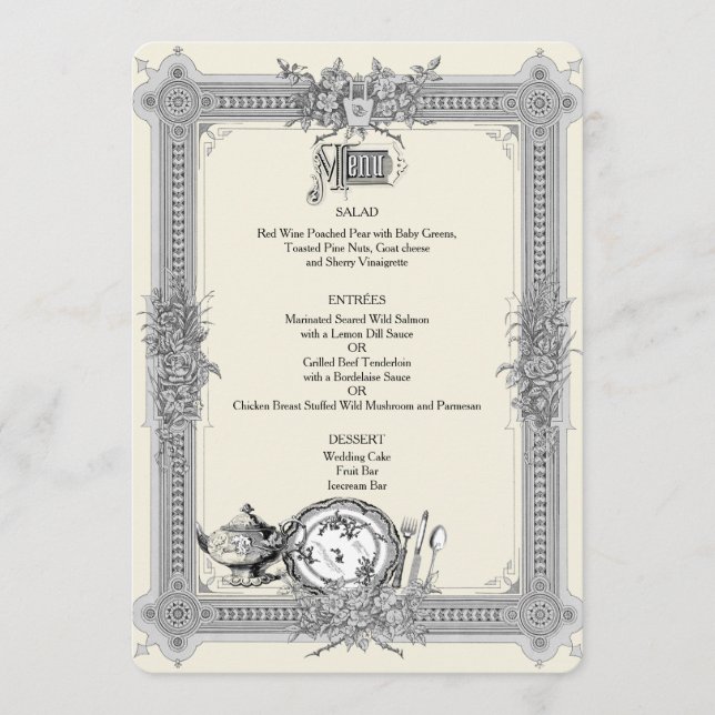 Elegant, Victorian Ram, Vintage bröllop Menu Meny (Framsida)
