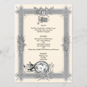 Elegant, Victorian Ram, Vintage bröllop Menu Meny