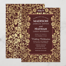 Elegant Victorian Ro Gold Foil Bröllop Inbjudningar