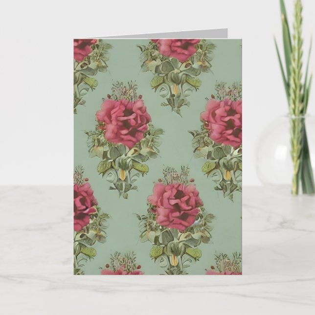 Elegant Victorian Röd ros Mönster Tack Kort (Framsida)