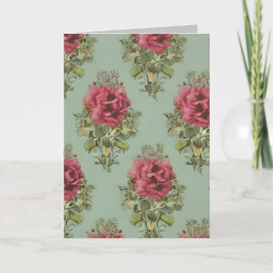 Elegant Victorian Röd ros Mönster Tack Kort
