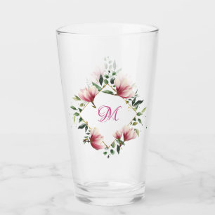 Elegant Victorian Rosa Blommigt Gräns Monogrammed Glaskopp