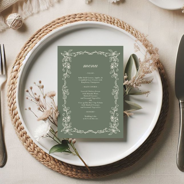 Elegant Victorian Sage Green Wedding Meny (Skapare uppladdad)
