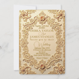 Elegant Victorian Snöre | Vintage Guld Bröllop Inbjudningar